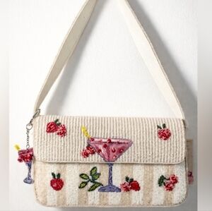 Made In India Striped Beige  Beaded Piña Colada Shoulder Bag with Cocktail